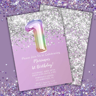 Invitation Rainbow Sparkle Parties scintillant fille 1er anni