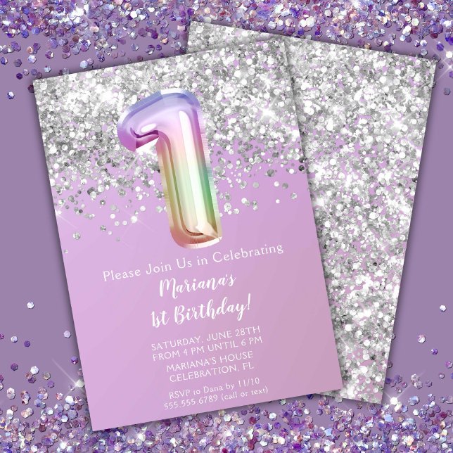 Invitation Rainbow Sparkle Parties scintillant fille 1er anni (Créateur téléchargé)