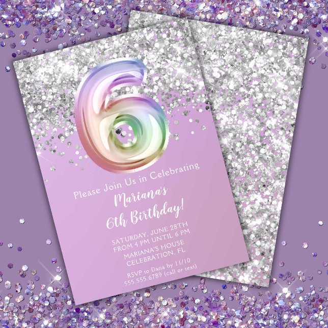 Invitation Rainbow Sparkle Parties scintillant fille 6e fête  (Créateur téléchargé)