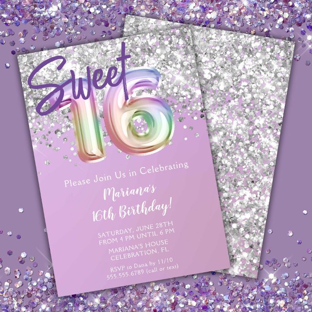 Invitation Rainbow Sparkle Parties scintillant Sweet 16th Bir (Créateur téléchargé)