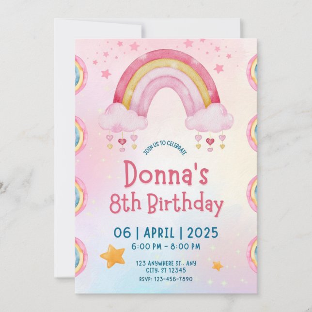 Invitation Rainbow Sprinkle Anniversaire de enfant Party (Devant)