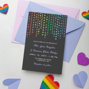 Invitation Rainbow Star Garlands Mariage informel LGBT