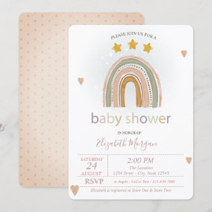 Invitation Rainbow Stars Coeurs, Baby shower Pois