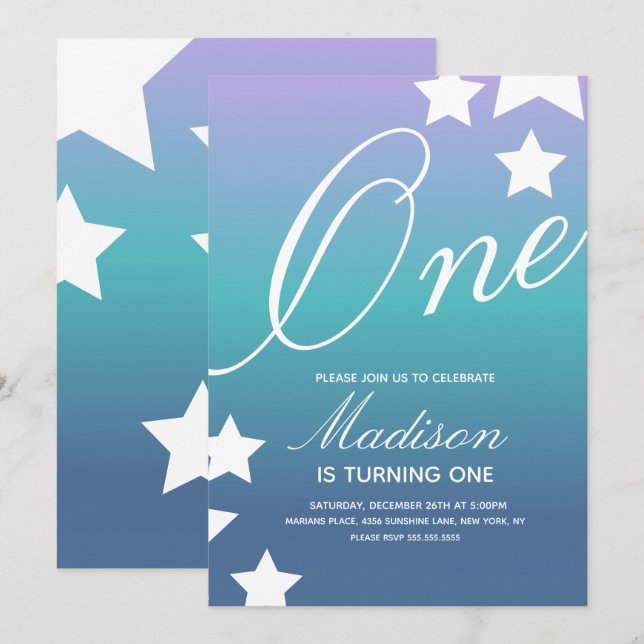 Invitation Rainbow Stars Gradient N'importe quel âge Invitati (Devant / Derrière)