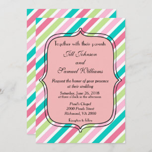 Invitation Rainbow Stripes rose bleu vert et blanc