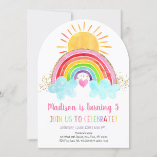 Invitation Rainbow Sunshine Rose Gold Anniversaire