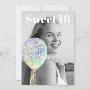 Invitation ~* Rainbow Sweet 16 PHOTO Balloon AP29 Anniversair
