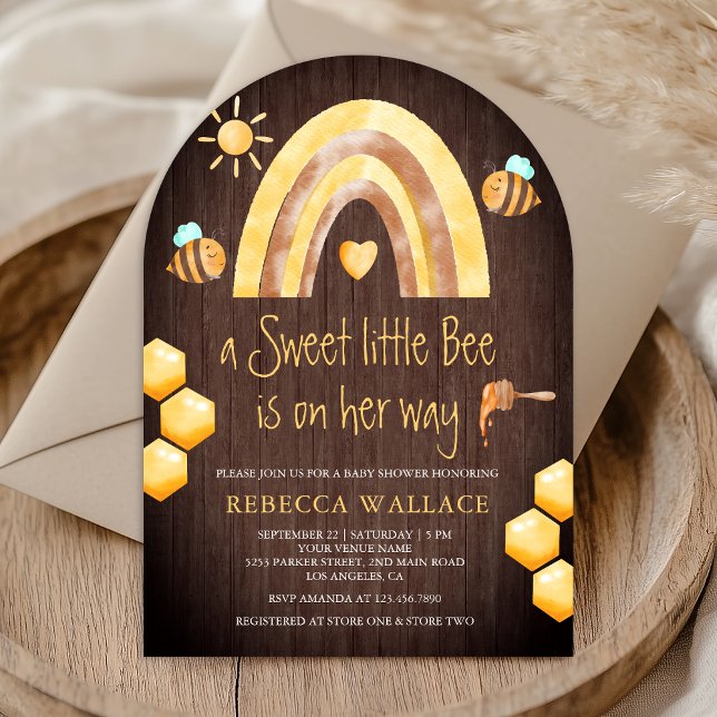 Invitation Rainbow Sweet Little Bee Arch Baby shower en bois (Créateur téléchargé)