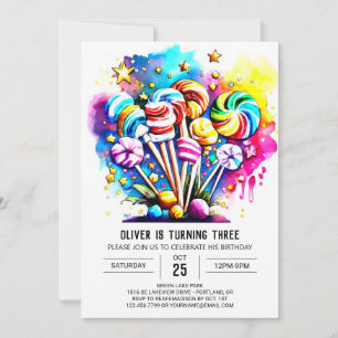 Invitation Rainbow Sweet Lollipop anniversaire