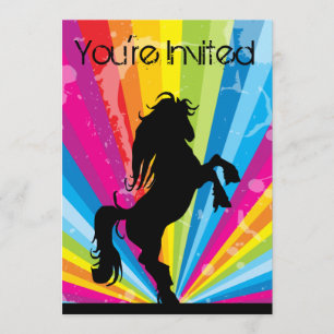 Invitation Rainbow Techno Silhouette Horse Anniversaire Invit