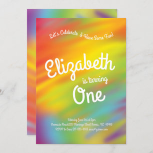 Invitation Rainbow Tie Dye 1er anniversaire pour les enfants