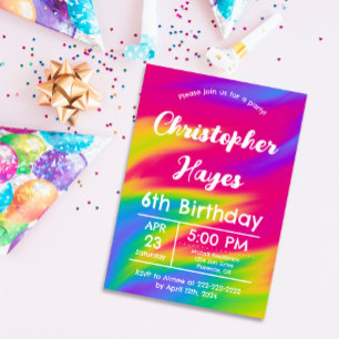 Invitation Rainbow Tie Dye Party