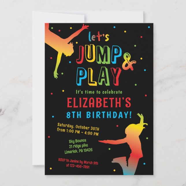 Invitation Rainbow Trampoline Park Anniversaire de enfant Par (Devant)
