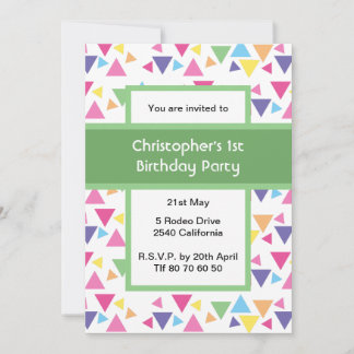 Invitation Rainbow Triangles 1st Birthday Green Party