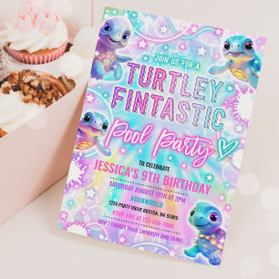 Invitation Rainbow Turtle Under the Sea Pool Anniversaire