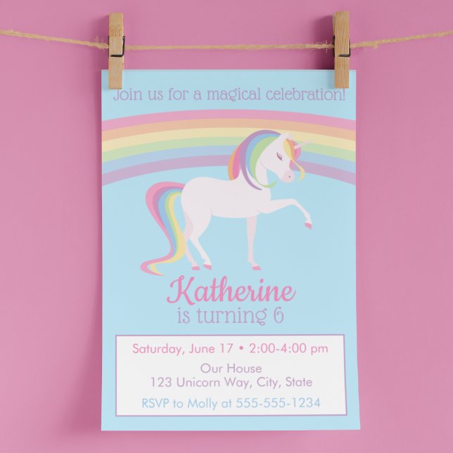Invitation Rainbow Unicorn Anniversaire (Créateur téléchargé)