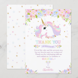 Invitation Rainbow Unicorn Anniversaire Merci joli Floral