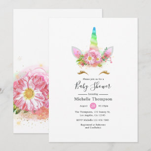 Invitation Rainbow Unicorn Baby shower fille