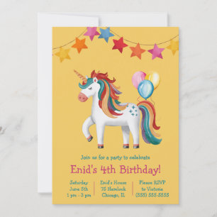 Invitation Rainbow Unicorn, Ballons & Bannière Anniversaire