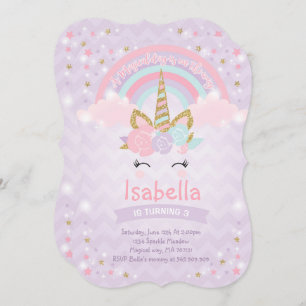 Invitation Rainbow Unicorn Birthday Pure Or