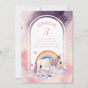 Invitation Rainbow Unicorn Boho Arch Fille de fête d'annivers