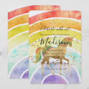 Invitation Rainbow Unicorn Dream Gold Confetti Anniversaire