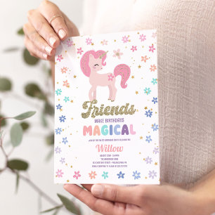 Invitation Rainbow Unicorn Fille fête d'anniversaire