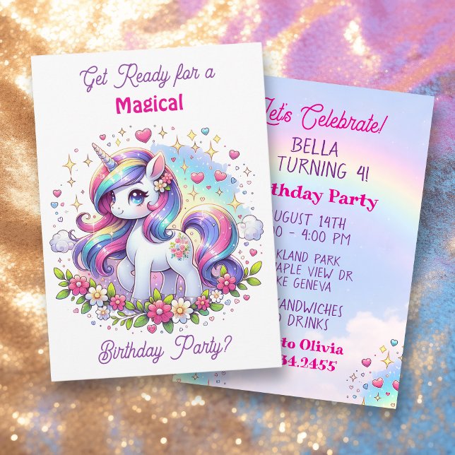 Invitation Rainbow Unicorn Girl's Birthday Party (Créateur téléchargé)