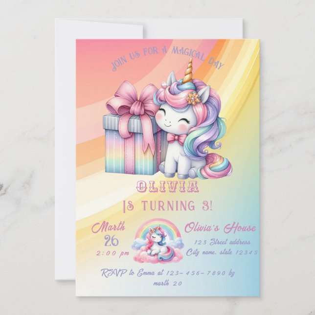 Invitation Rainbow Unicorn Magic Moment Girl Anniversaire (Devant)