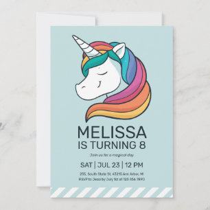 Invitation Rainbow Unicorn Mint Green Girl Anniversaire