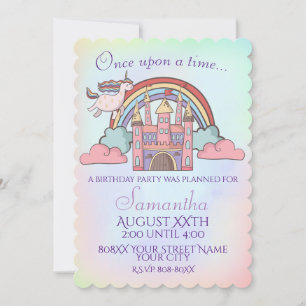 Invitation Rainbow Unicorn & Princess Castle Fairy Tale Thème