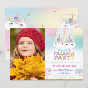 Invitation Rainbow Unicorn Pyjama fête d'anniversaire Photo