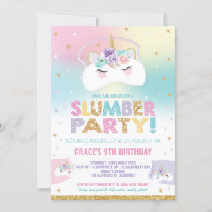 Invitation Rainbow Unicorn Slumber Birthday Party Sleepover