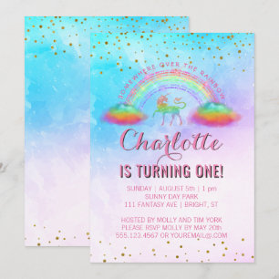 Invitation Rainbow Unicorn Watercolor 1ère fête d'anniversair