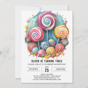 Invitation Rainbow Watercolor Lollipop Anniversaire