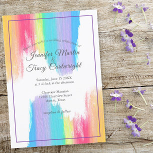 Invitation Rainbow Watercolor Paint Strots LGBTQ Mariage