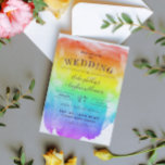 Invitation Rainbow Watercolor Wash Gay Mariage<br><div class="desc">Faire-part de mariage gay coloré avec un lave à l'ombre d'aquarelle avec de charmantes polices manuscrites en violet foncé.</div>