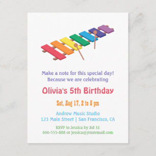 Invitation Rainbow Xylophone Kids Musique Theme Birmingham Pa