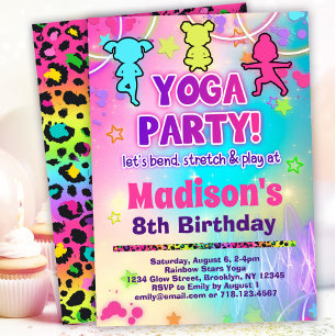 Invitation Rainbow Yoga fête d'anniversaire