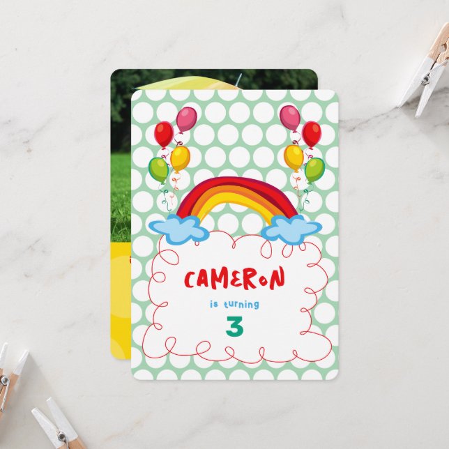 Invitation Rainbows And Balloons Photo Fête d'anniversaire de (Devant/Arrière en situation)