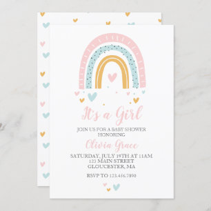 Invitation Rainbows and Hearts Girl Baby shower Pastel Invita