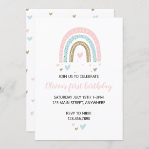 Invitation Rainbows and Hearts Premier anniversaire Invitatio