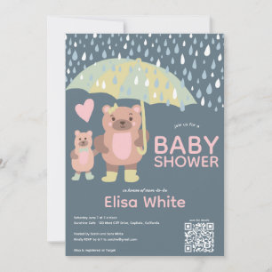 Invitation Raindrops Mama & Baby Bear QR CODE Douche personna