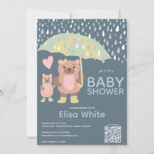 Invitation Raindrops Mama & Baby Bear QR CODE Douche personna