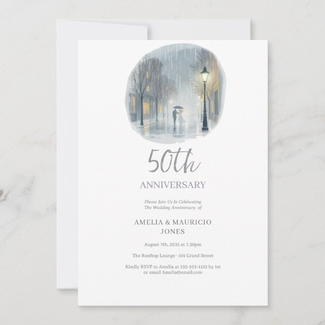 Invitation Rainy City Romance-Élégant anniversaire de mariage (Devant)
