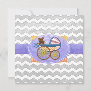 Invitation Rainy Sky Grey Chevron et Purple Baby