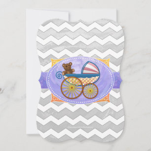 Invitation Rainy Sky Grey Chevron et Purple Baby