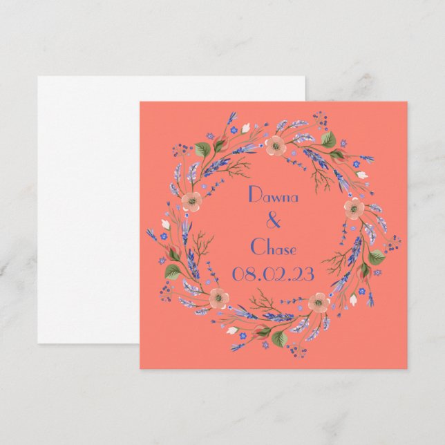 Invitation Raisin de Vin Fleurs Personnalisées Rose Orange (Devant / Derrière)