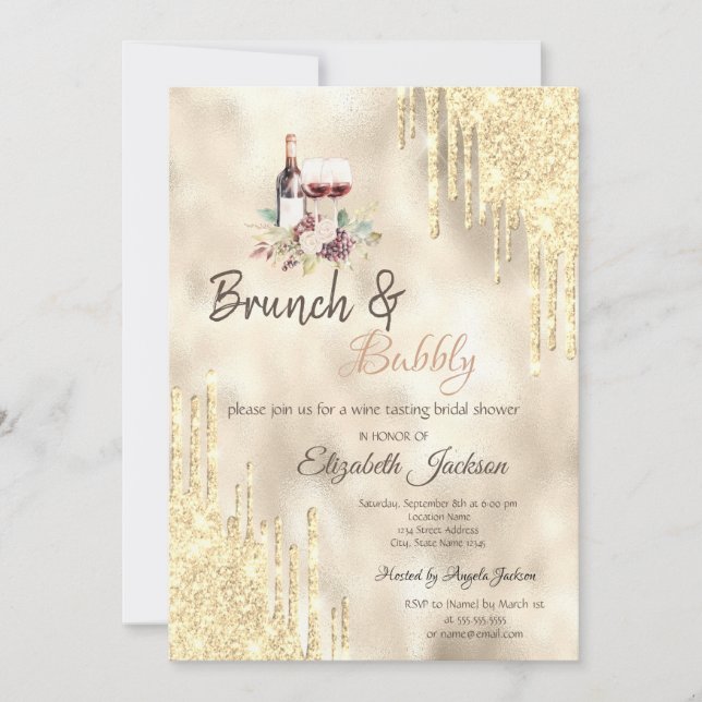 Invitation Raisins de vin Gold Drips Brunch & Bubbly  (Devant)