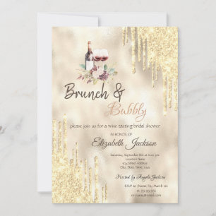Invitation Raisins de vin Gold Drips Brunch & Bubbly